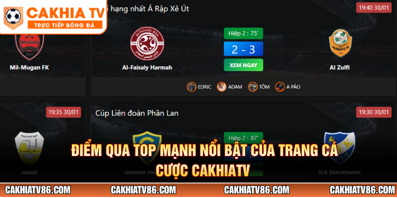 Điểm qua top mạnh nổi bật của trang cá cược CakhiaTV